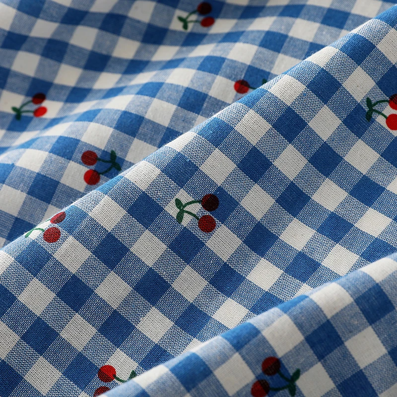 Ins Fashion Pure Cotton Fruit Print Small Plaid Shirt Dress Fabric for Doll Clothes Hair Accessories Diy Fabric, 140x50cm