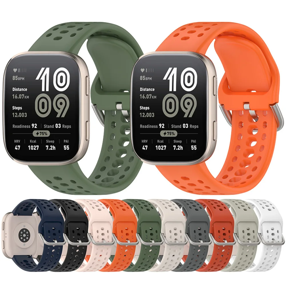 

1pc Thicken Silicone Strap 22mm Width*92.2*117mm Pin Buckle Multi-hole Breathable A2435 Watch Band for Amazfit Bip6 Accessories