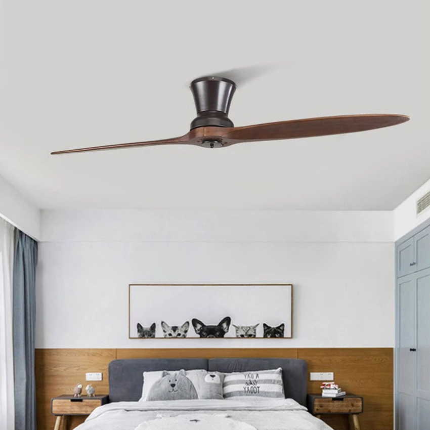 

60 Inch Wooden Ceiling Fan Simple Ceiling Fan Without Light With Remote Control Nordic Industrial Five-Gear Ceiling Fan 110-220V