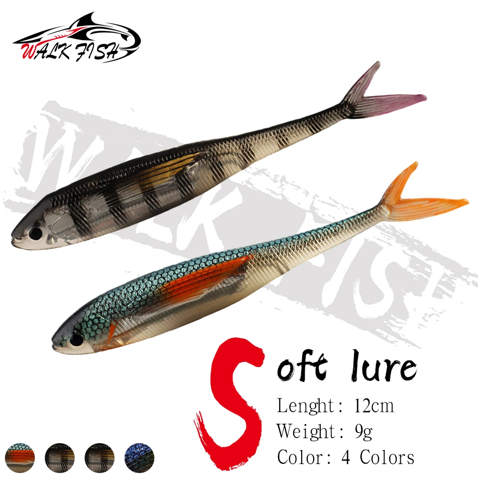 WALK FISH 1 Stück 9g 12cm Weichköder Lebensechter Salzwasser-Swimbait 3D-Druck Entenfuß-Fischköder Meeresfischen Gabelschwanz-Fischköder