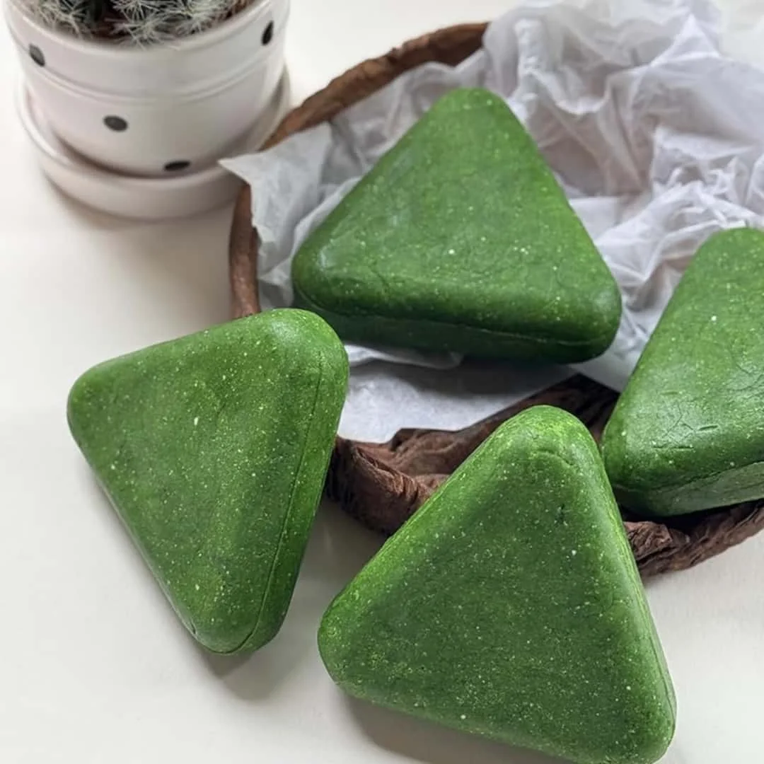 Green Triangle Soap Shampoo Bar with Usman Grass - Natural Cypress Leaf Solid Shampoo Bar for Natural Herbal Hair Care, Calming.