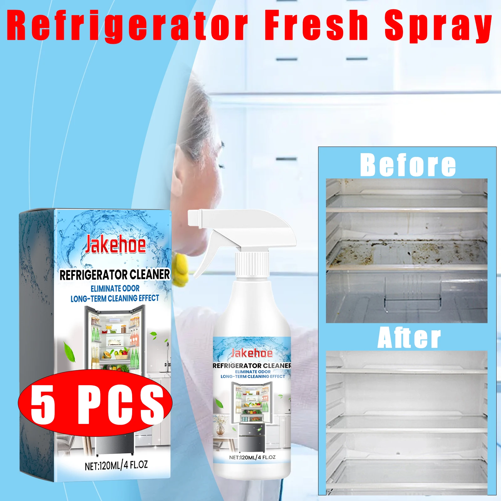 

5PCS Refrigerator Cleaner Spray Powerful Household Refrigerator Oil Stain Removal Agent Foam Spray Freezer Odor Remover