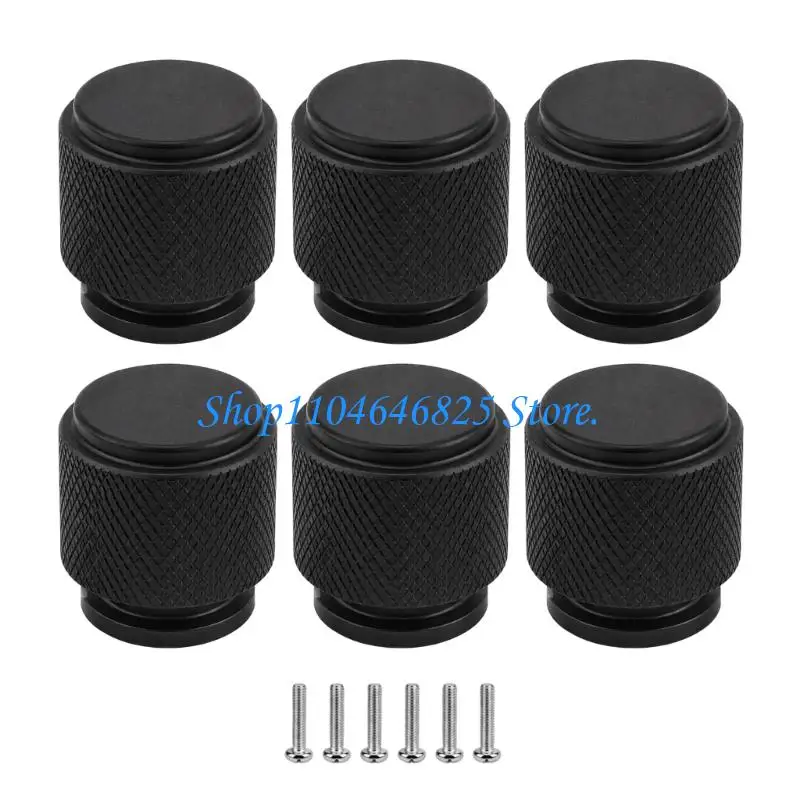 Cabinet Handle Knob with Textured Grip, Matte Black Aluminum, 25 mm Diameter Single-Hole Furniture Fitting for Cabinet Fronts