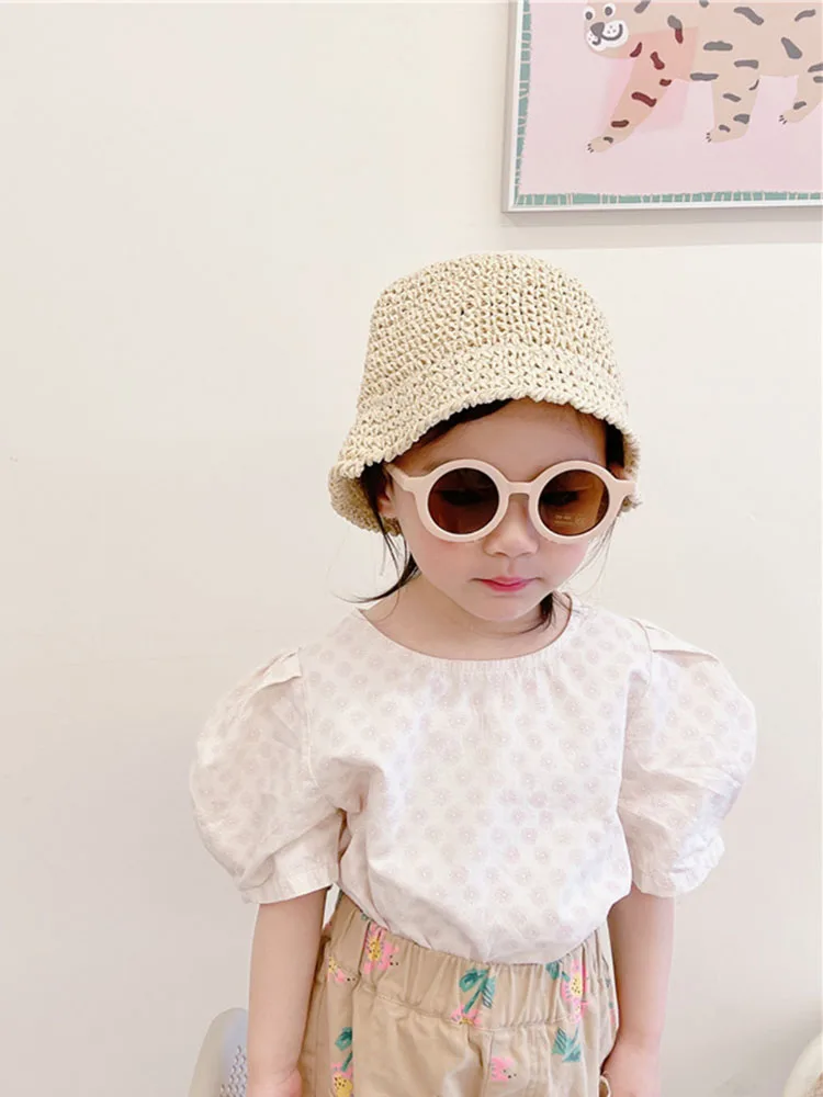 

1-6 Years Children's Summer Shirt 2022 New O-Neck Puff Short Sleeve Flower Print Tops Korean Fashion Cute Leisure Girls T-Shirt