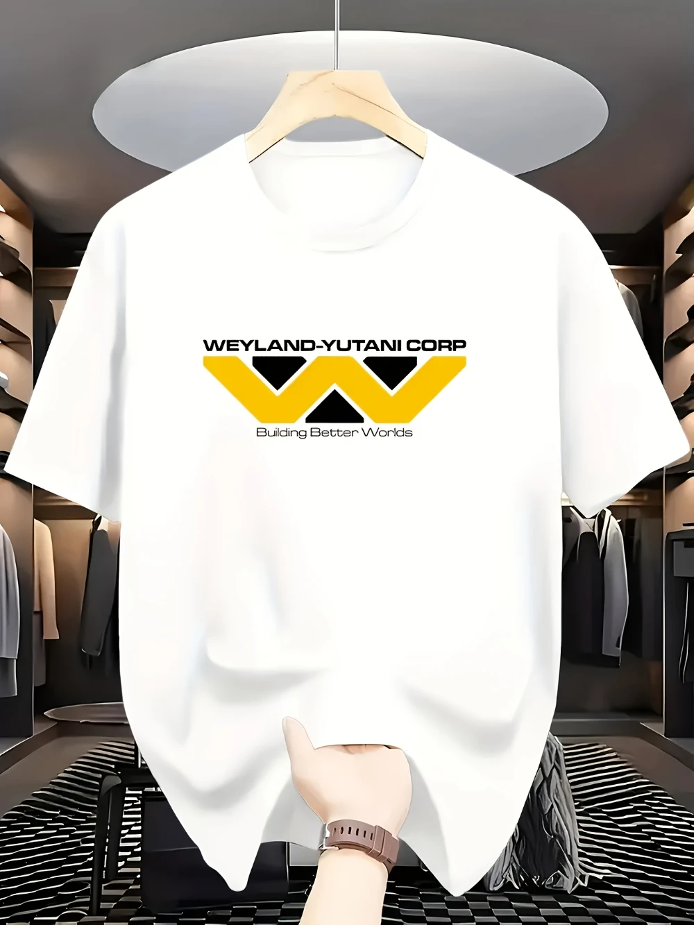 Camiseta blanca con logotipo de "Weyland - Yutani Corp" para hombre, con estampado de eslogan, que rinde homenaje a la camiseta clásica de ciencia ficción para parejas.