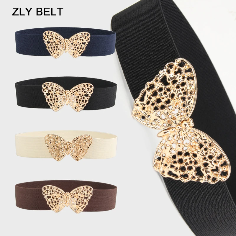 ZLY 2023 New Fashion Waist Band Women Adjustable Elastic Golden Hollow Carved Butterfly Shape Luxury Quality Versatile Waistband