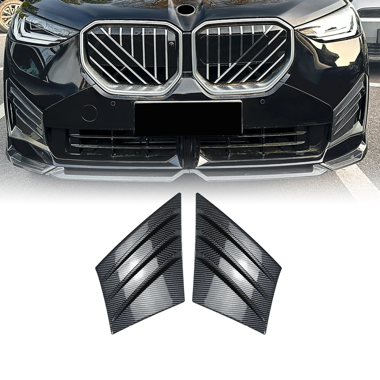 

For BMW X3 G45 M Sport 2025-2026 Front Bumper Side Vent Cover Trim Carbon Fiber Look/Gloss Black Air Intake Frame Fairing Canard