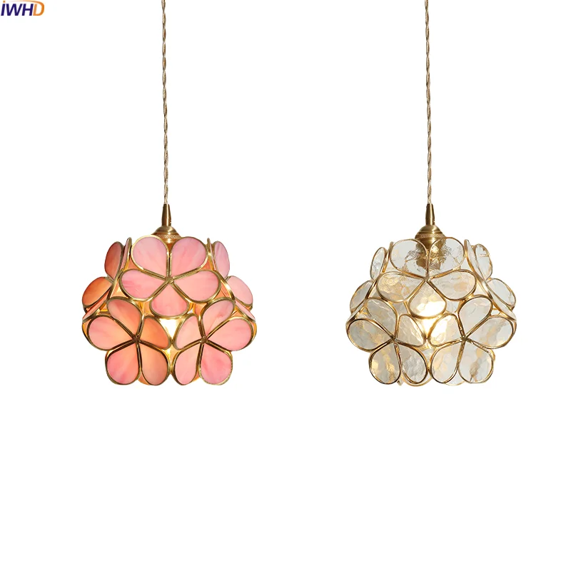 

IWHD Petal Decoration LED Hanging Lights Pink Clear Glass Interior Art Children's Bedroom Coffee Shop Modern Decor Pendant Lamp