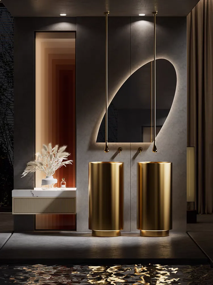 

Nordic style stainless steel bathroom washbasin, high-end design floor standing integrated circular washbasin GN698ZX