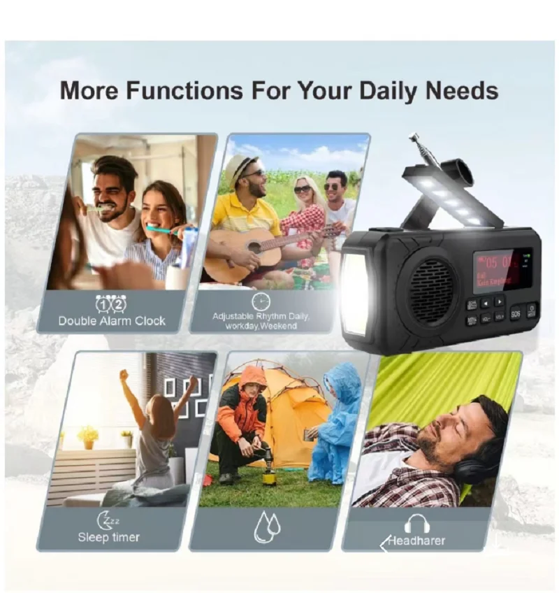 DAB/DAB+/FM Digital Radio with 5000mAh power bank Solar Emergency SOS Radio with  hand crank recharge  lamp and Torch for camp