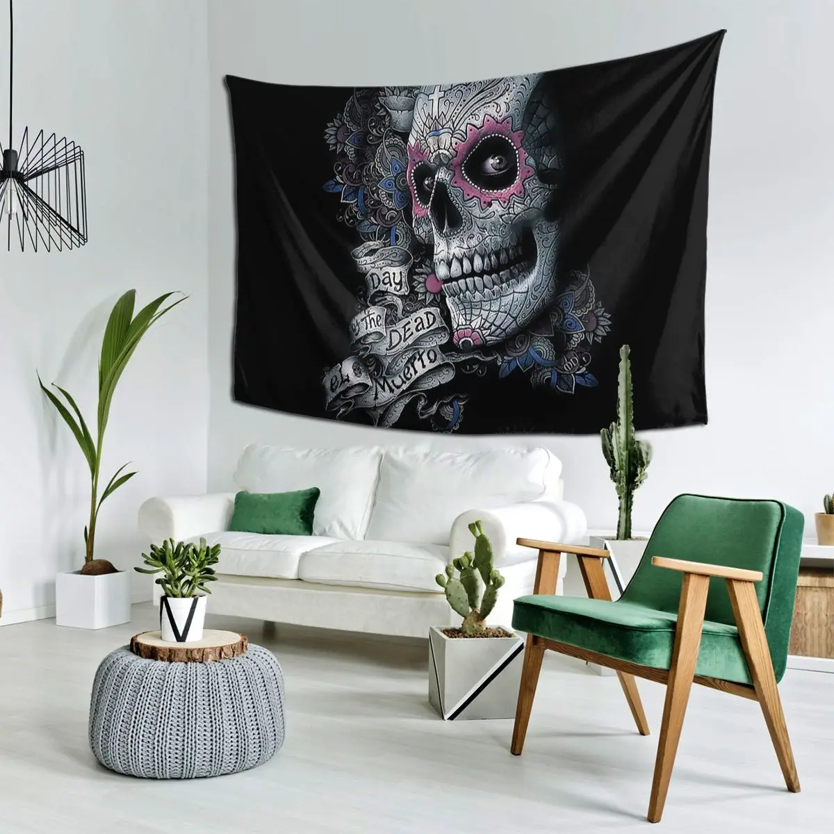 Day Of The Dead- EL Muerto Sugar Skull Tapestry Hippie Wall Hanging Aesthetic Home Decoration Tapestries Living Room Dorm Room