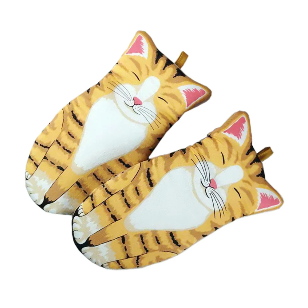 

1Pair Cartoon Cat Style Heat Resistant Oven Gloves Cotton Oven Mitts for Kitchen Bbq Microwave Anti-Scald Kitchen Mitt