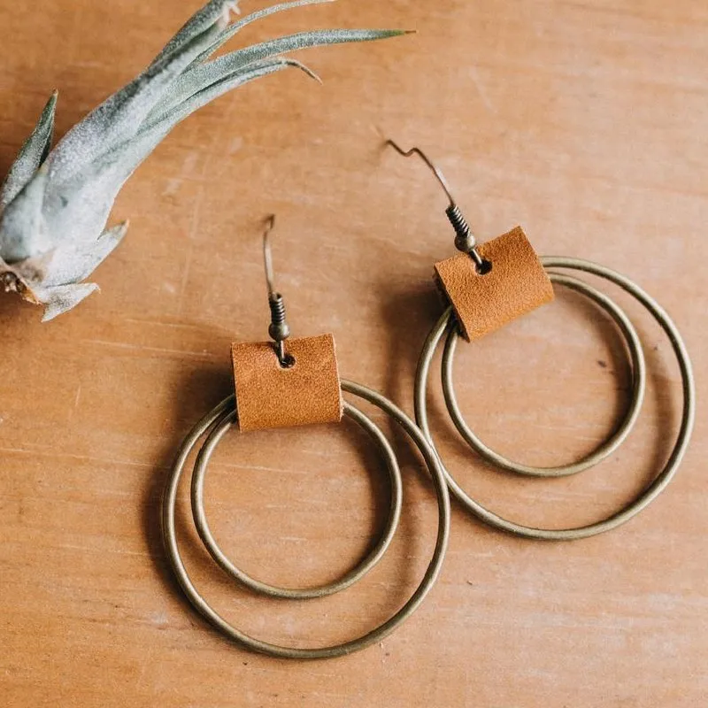 1 Paar, Vintage-Ohrringe im Bohemian-Stil, bronzefarbene Kreis-Ohrringe aus Leder, runde Tropfenohrringe für Frauen, tägliche Dekoration, Festivalschmuck