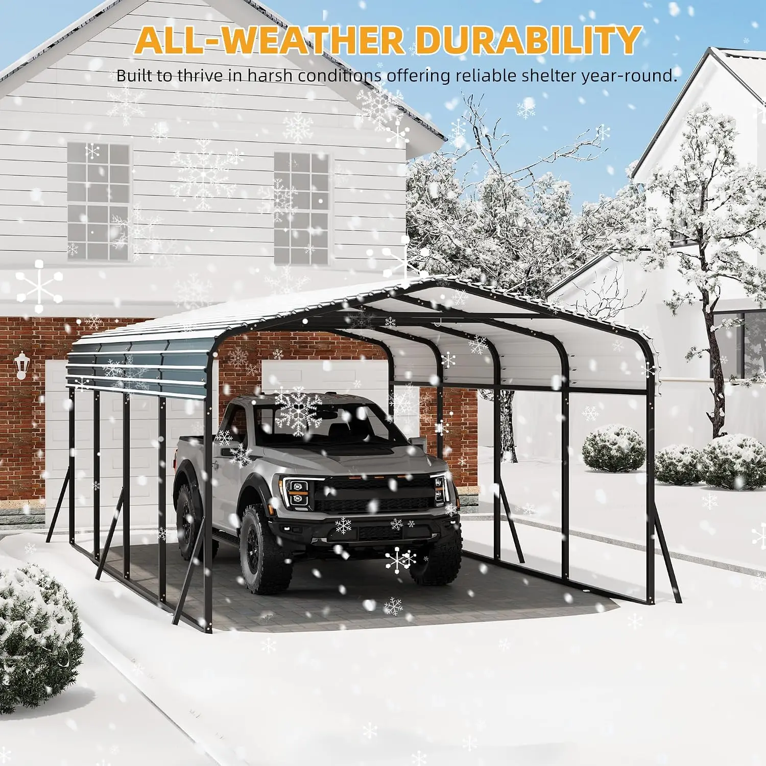 12X20 FT Heavy Duty Metal Carport – Galvanized Steel Roof with Enhanced Base, Tall Garage Kit for Cars, Trucks, Custom