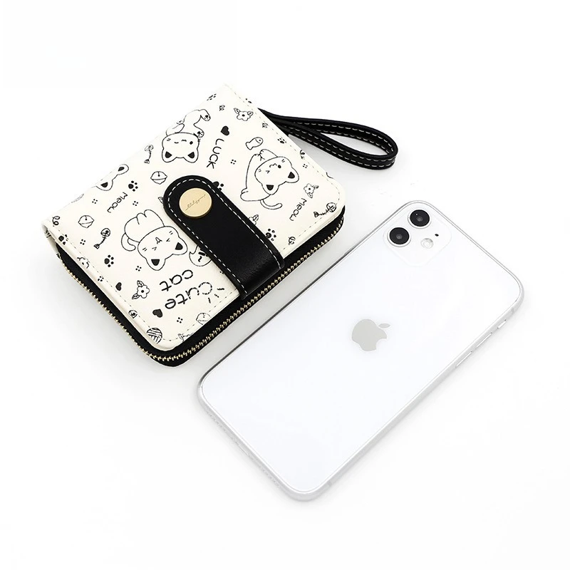 Cute Cat Wallet Japanese-style Short Card Case Money Bag Zipper Wallets for Women Key Storage Purse Coin Purse