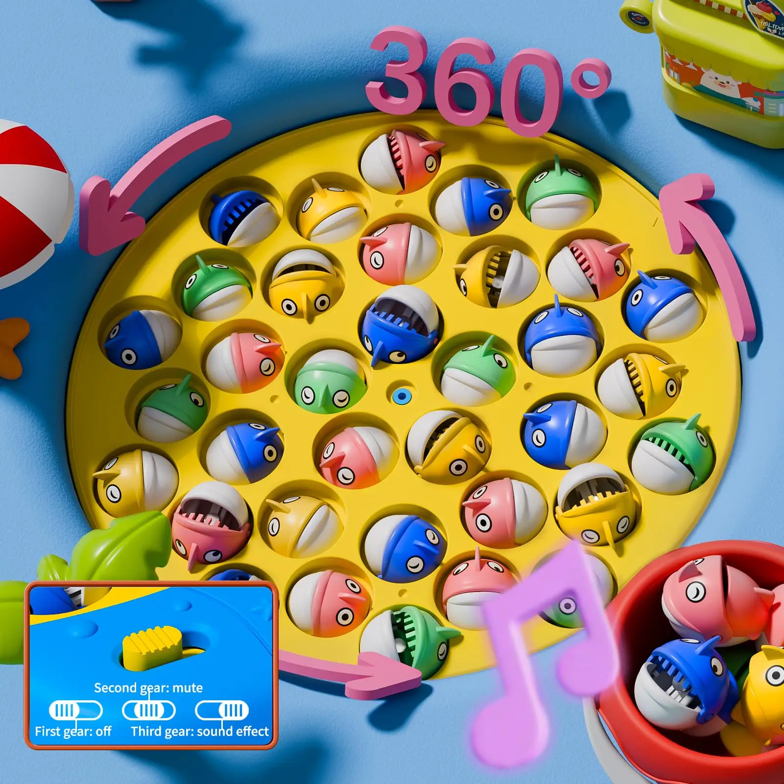 Jeu de pêche magnétique 360 °   Rotation - Jouet d'apprentissage éducatif avec 6 pôles et poisson 25/35/45 pour les enfants développe la motricité fine