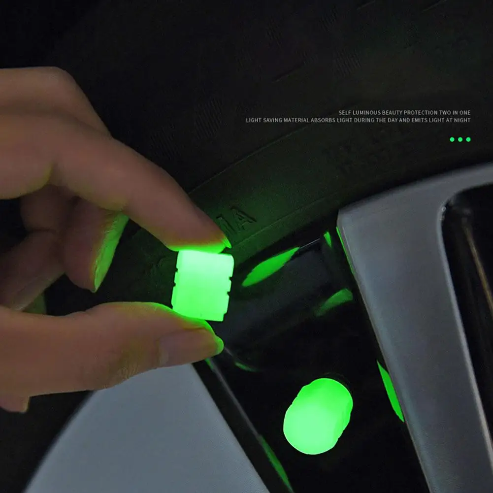 

4 Pcs Tire Valve Stem Caps Car Luminous Tire Air Cap Fluorescent Safety Valve Core Cover For Car Truck Suv Motorcycles Bike