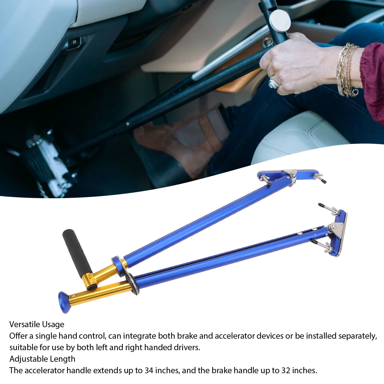 Car Hand Control Handicap Driving Hand Control Safer Driving Adjustable Length Versatile for Automatic  Vehicle