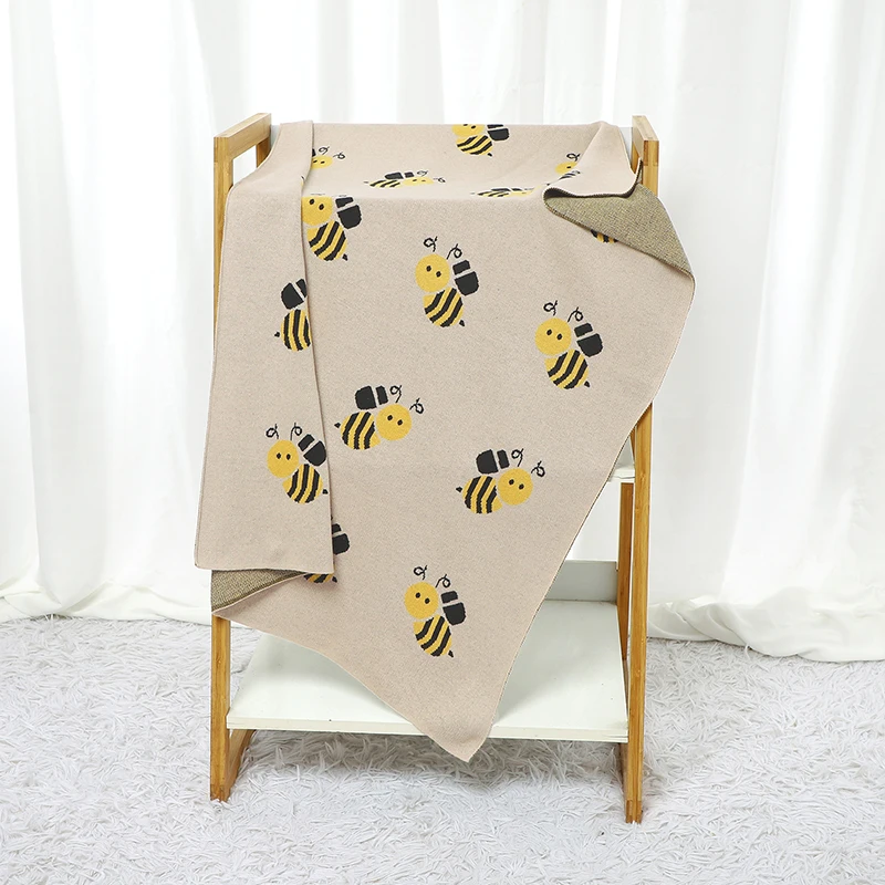 Newborn Baby Blankets Cotton Knit Sleepsack Breathable Infant Girls Boys Bed Cute Bees Quilt Stroller Swaddle Soft Cover 90*70CM