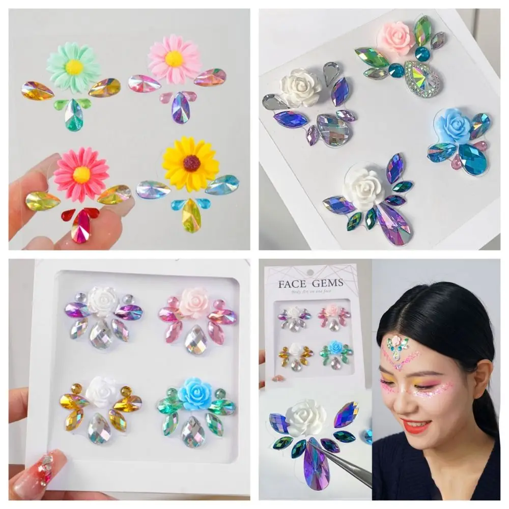 Temporary Face Gems Stickers Waterproof Natural Crystal Face Tattoo Colorful Professional Eye Gems Makeup Stickers Christmas