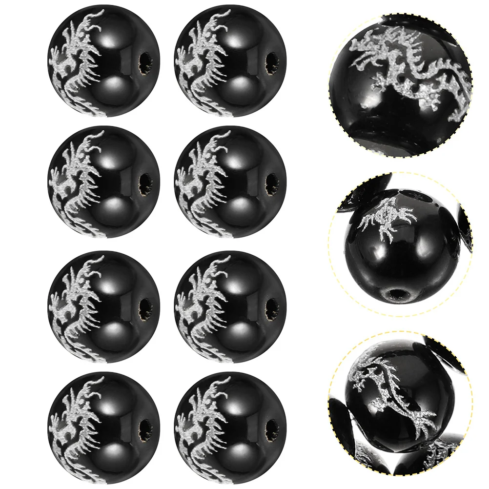 

48pcs Dragon Design Crystal Silver Engraved Agate Loose Beads For Diy Jewelry Making Charms Bracelet Accessories