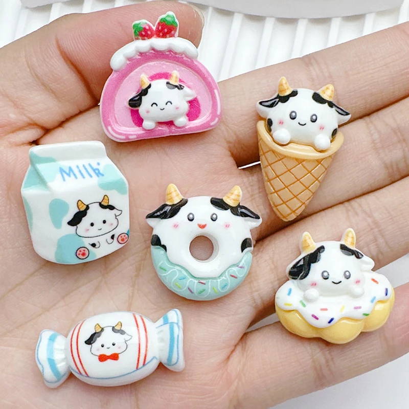 10 Pcs New Lovely Cartoon Animal Cows, Candies, Donuts Series Resin Scrapbook Diy Jewellery Hairpin Accessories Decorate