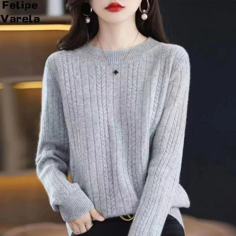 Sweaters Round Neck Pullover Women Keep Warm Long Sleeves Solid Color Bottoming Shirt Autumn Winter Cashmere Commuting Style