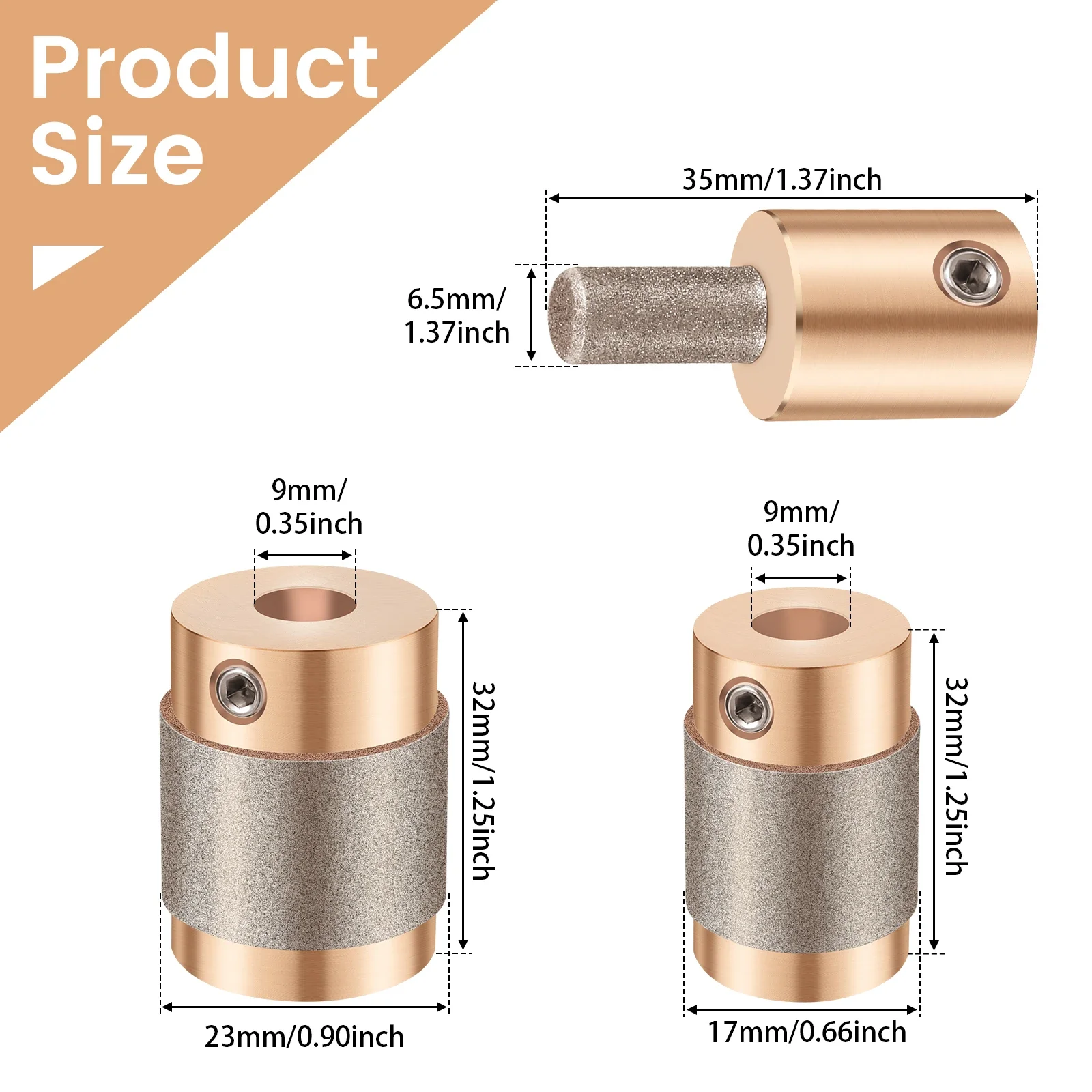 Brass Core Standard Grit Stained Glass Grinder Bit Head 1