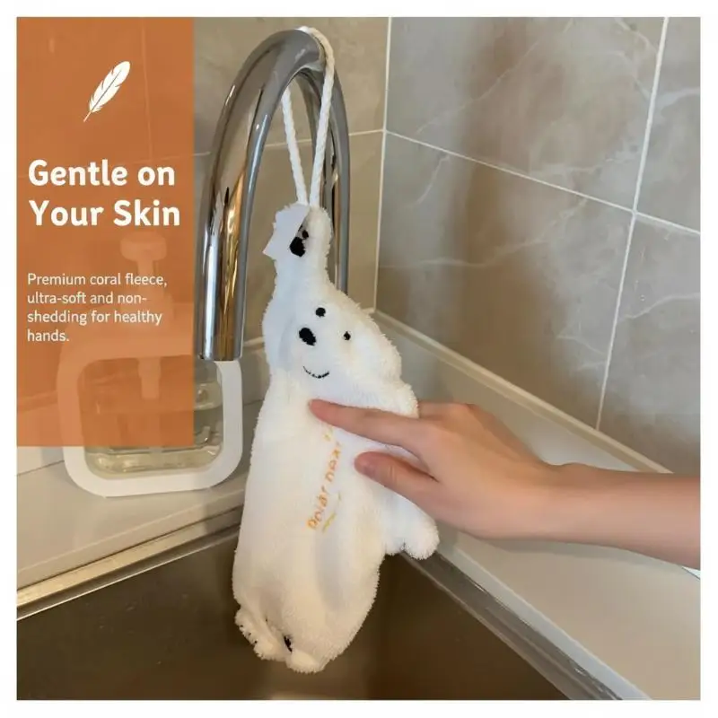 

Hanging Kitchen Towel Polar Bear Design Coral Fleece for Super Absorbency & Style