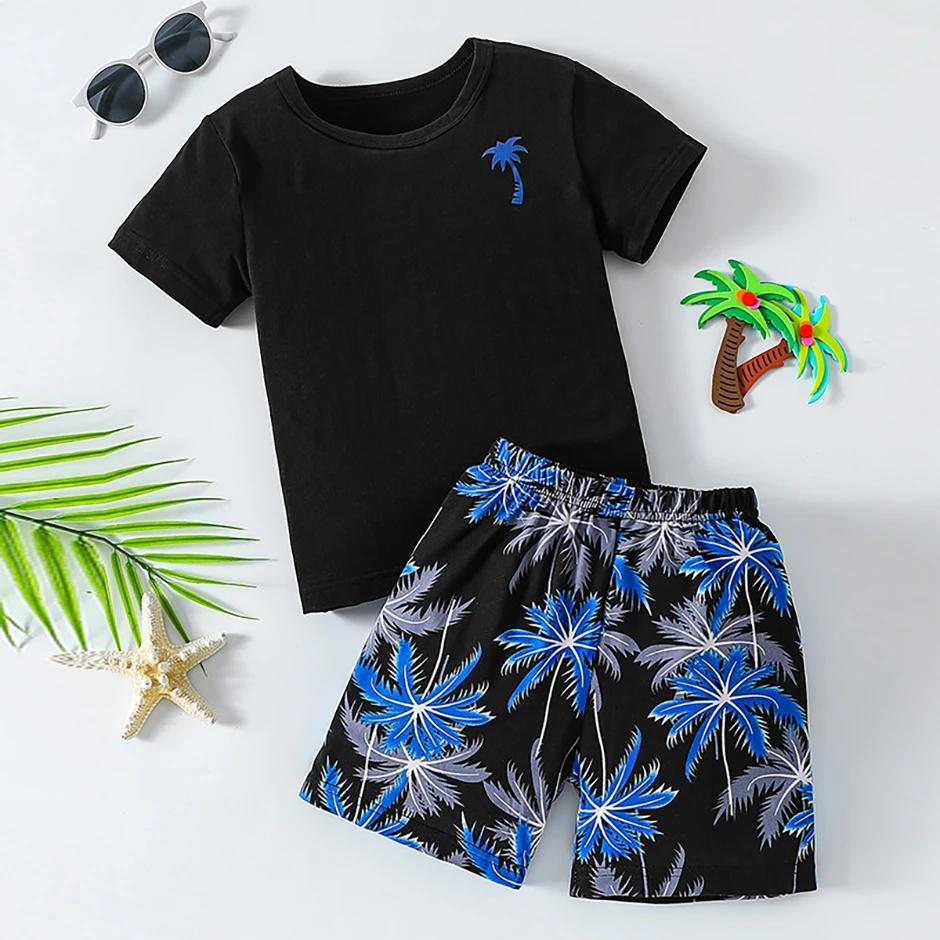 2/4 Kinder Sommer Freizeit Sport Bedrucktes Kurzarm-Shorts-Set, Jungen und Mädchen Urlaubsstil Modisches T-Shirt und Hose – Detail 18