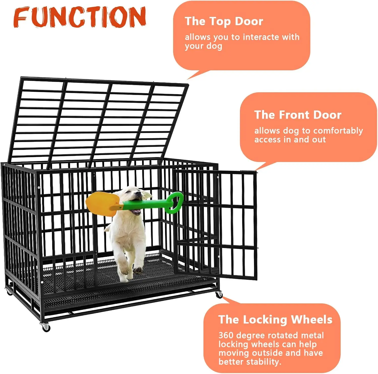 

Dogs Cage Kennel with Lockable Wheels High Anxiety Double DoorKennel48/38 inch Heavy Duty Indestructible Dog Crate Escape Proof