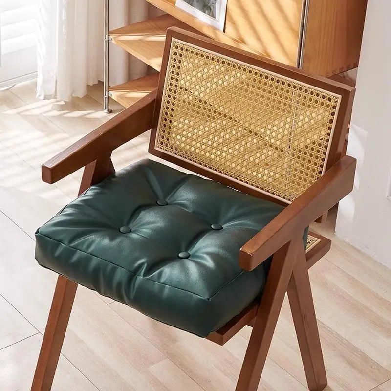 Dark Green Faux Leather Tufted Seat Cushion Thick Padded Non Slip Comfortable for Wooden Rattan Dining Chair Office Home Kitchen