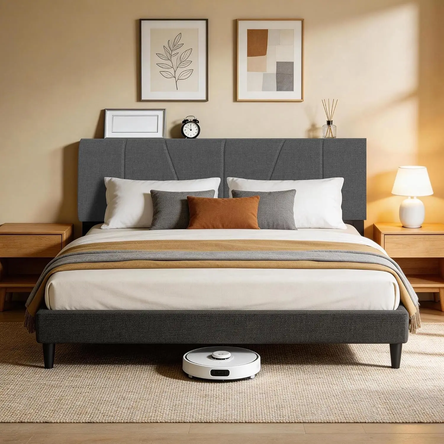Queen Bed Frame Adjustable Headboard Platform 12 Thickened Legs No Box Spring Easy Assembly 1300 lbs Weight Capacity, Customized