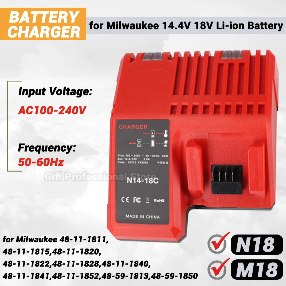 

Зарядное устройство для литий-ионных аккумуляторов 110-240 В, быстрое зарядное устройство для литиевых аккумуляторов Milwaukee 14,4 V-18V M18 48-11-1815 48-11-1828 48-11-2401