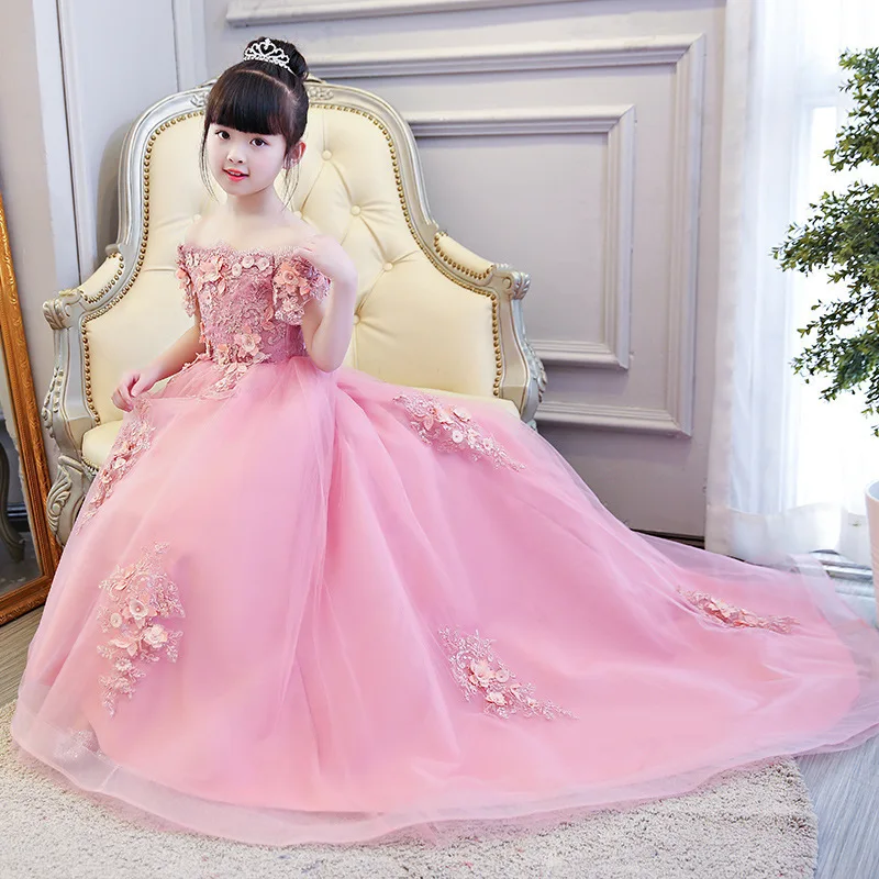 Custom Light Luxury Dress Women Wedding Guest Gown Girls Wedding Gown Birthday Party Pageant Runway Off Shoulder 3D Floral Tulle