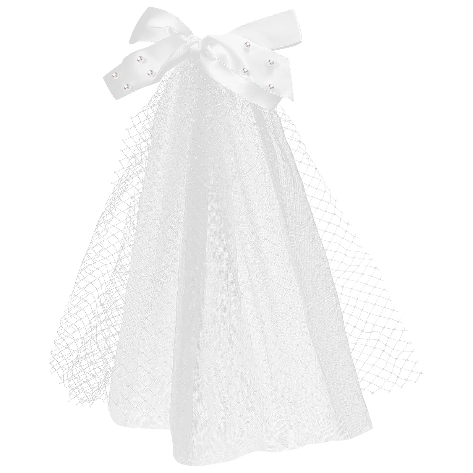 

Pearl Bow Veil Wedding Hair Accessories Bridal Comb Mesh Lace Pearl Beads Sweetness Personality Layering Hidden Clip Easy