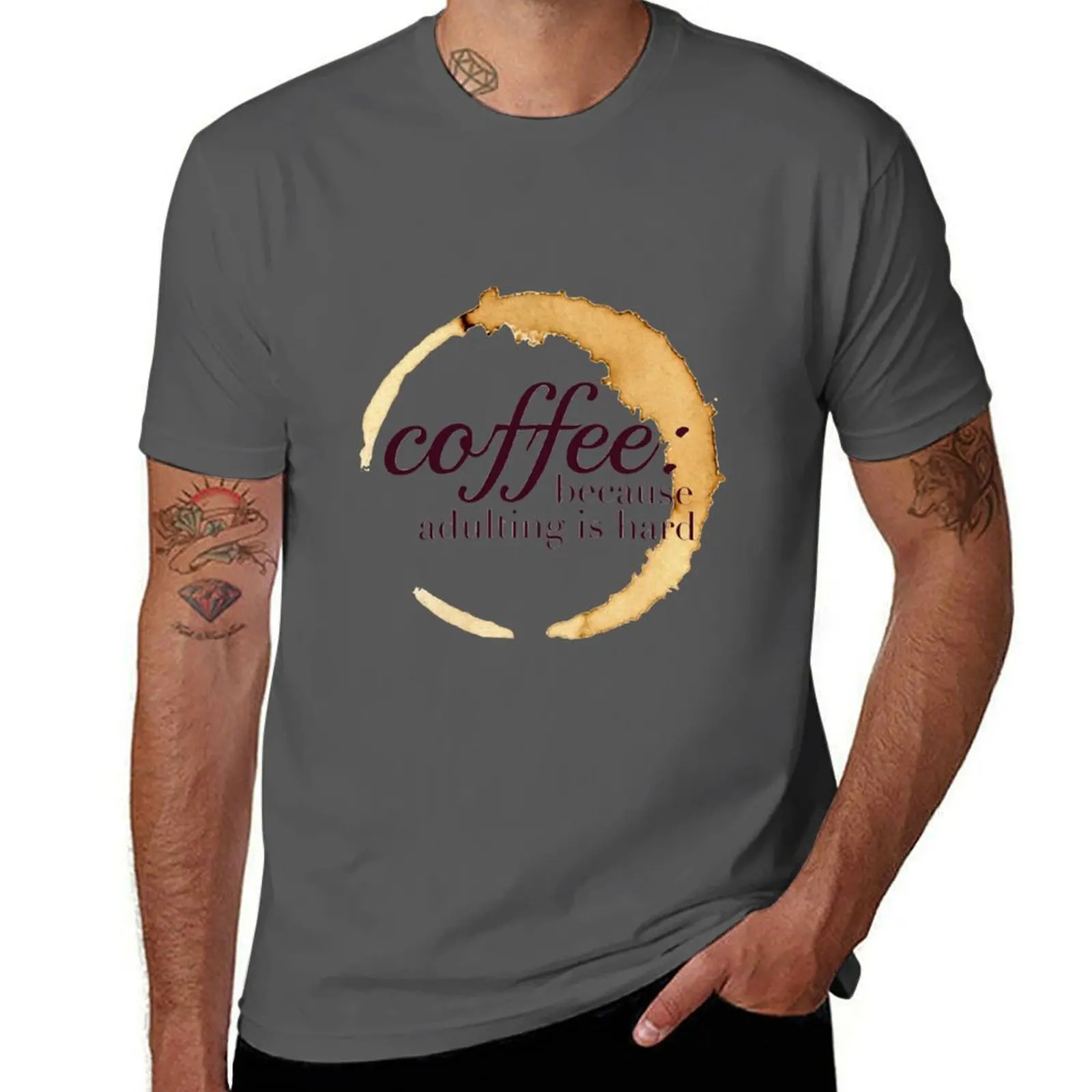 Coffee Because Adulting is Hard Design T-Shirt Quick Dry Sports Short Sleeve Tee