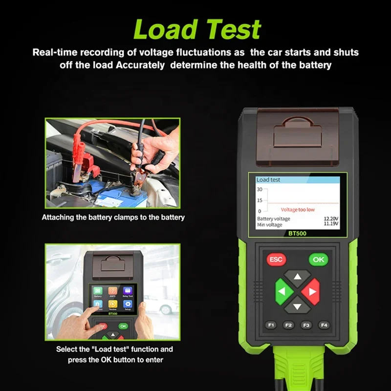 TopDiag BT500 Car Battery Tester With printer 12V 24V 20-2000 CCA Battery System Detect Auto Battery Analyzer