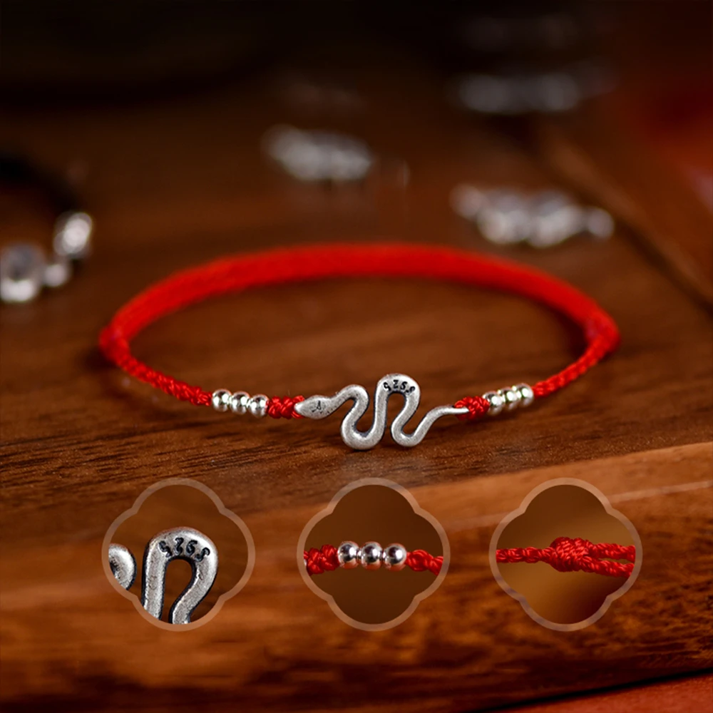 Bracciale Capodanno cinese del serpente 2025 Bracciale con cordino rosso Capodanno Bracciale zodiaco cinese Braccialetti fatti a mano con ciondoli serpente