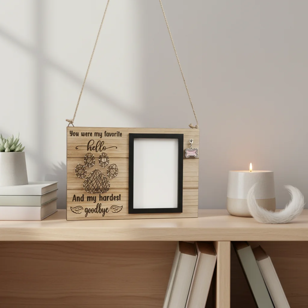 1pc Wooden Pet Photo Frame Customizable Display Home Improvement Decoration 30x0.9x20cm Pet Wood Photo Frame Tools