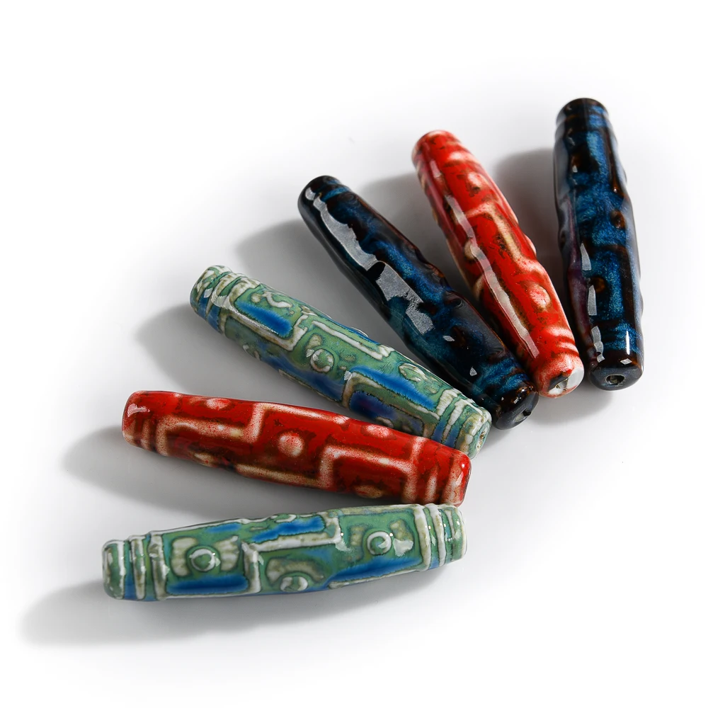 70#2pcs Big Retro Pottery Beads  Exquisite Special Ancient Civilization Abstract Art Ceramic Jewelry Part For Necklace #XN091