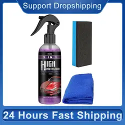 3 In 1 High Protection Quick Car Coating Spray Set Ceramic Coating Car Wax Polish Car Wash&Wax Hydrophobic Top Coat+Sponge Towel