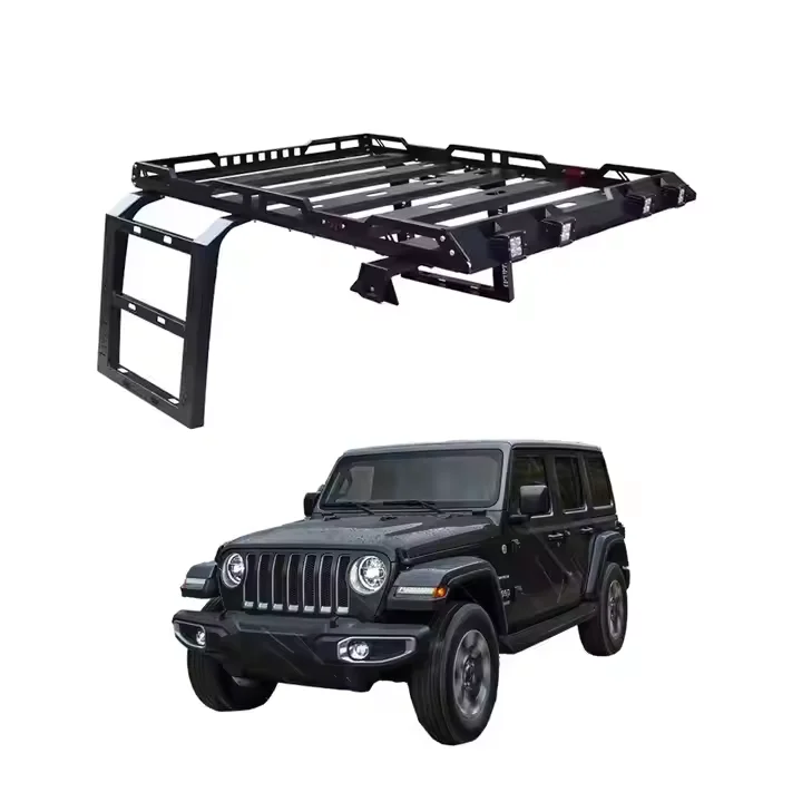 

2/4 Door Aluminum Steel Roof Rack LED Light Luggage Rack with Climbing Ladder Roof Rack for Wrangler JK JL JT BJ40 Cargo Basket