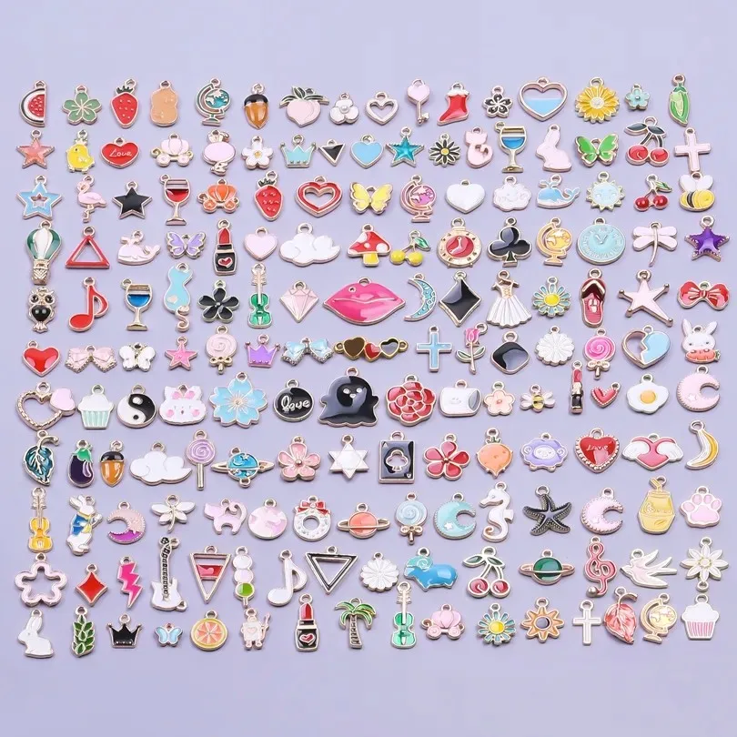 30PCS Random Colorful Mix Enamel Charms Cute Animal Flower Heart Planet Ocean Pendant Accessories Diy Jewelry Making Wholesale