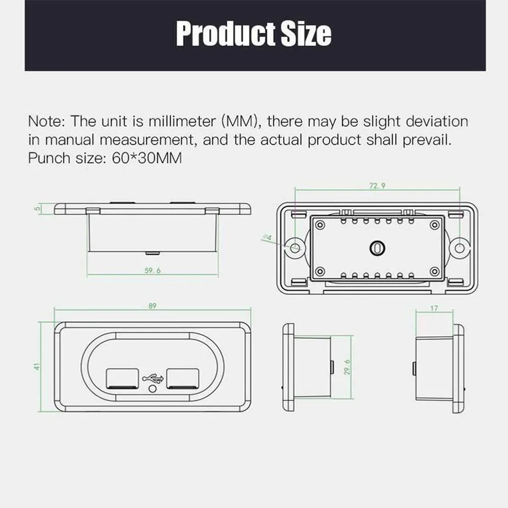 듀얼 USB 2 포트 충전기 소켓, 12V 자동차 보트 모터홈 개조 자동차 캐러밴용, 빠른 충전 액세서리, DC5V, 3.1A, 1 개