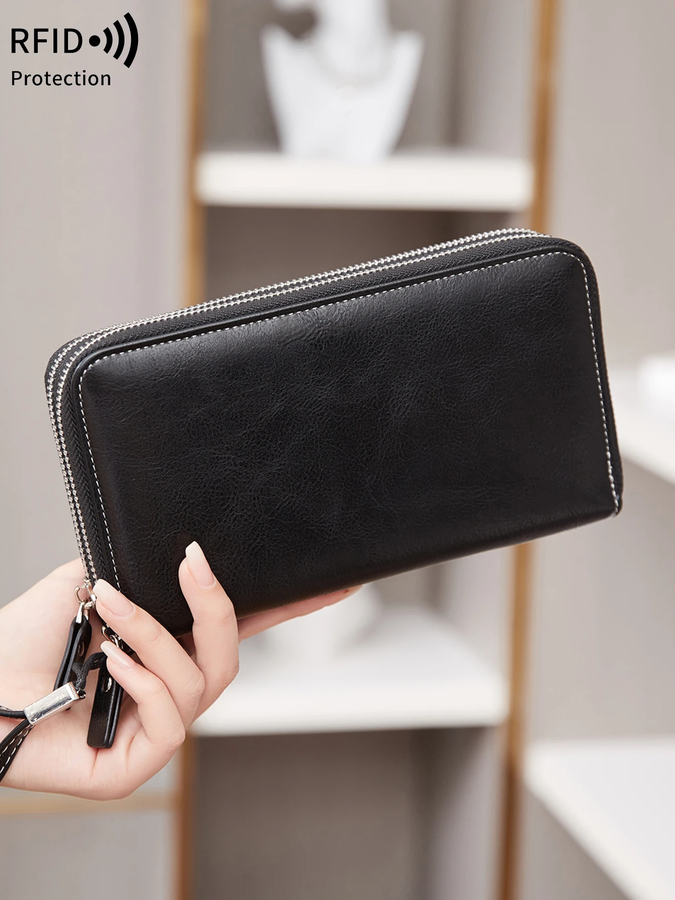 Minimalist classic women\'s wallet RFID anti-theft brush long women\'s card bag/high-quality PU double-layer large capacity wallet