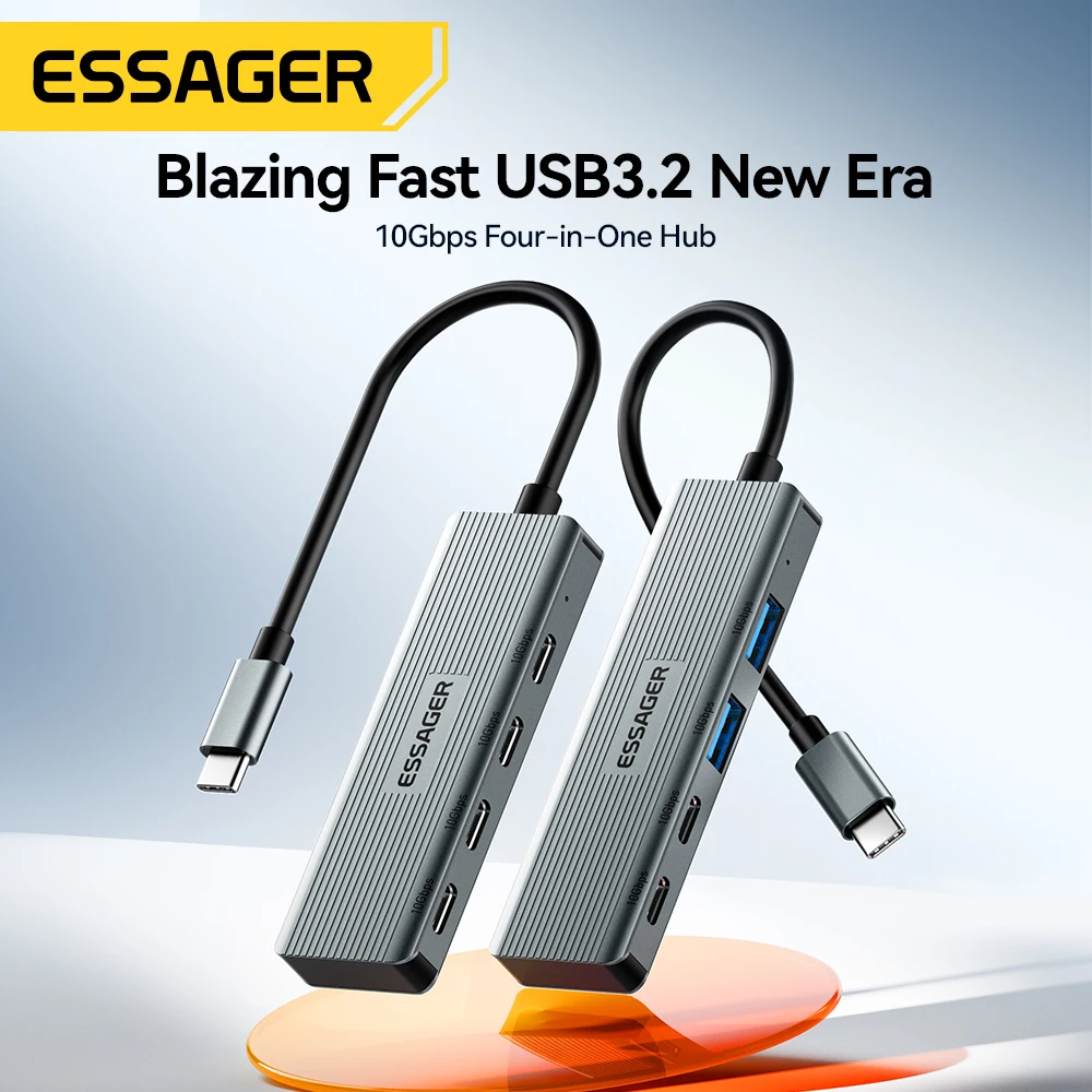 Essager USB C Hub 10Gbps 4-IN-1 Type-C to USB-C 3.2 Gen 2 Portable USB C Hubs Multiport Adapter Splitter For Macbook pro Laptop