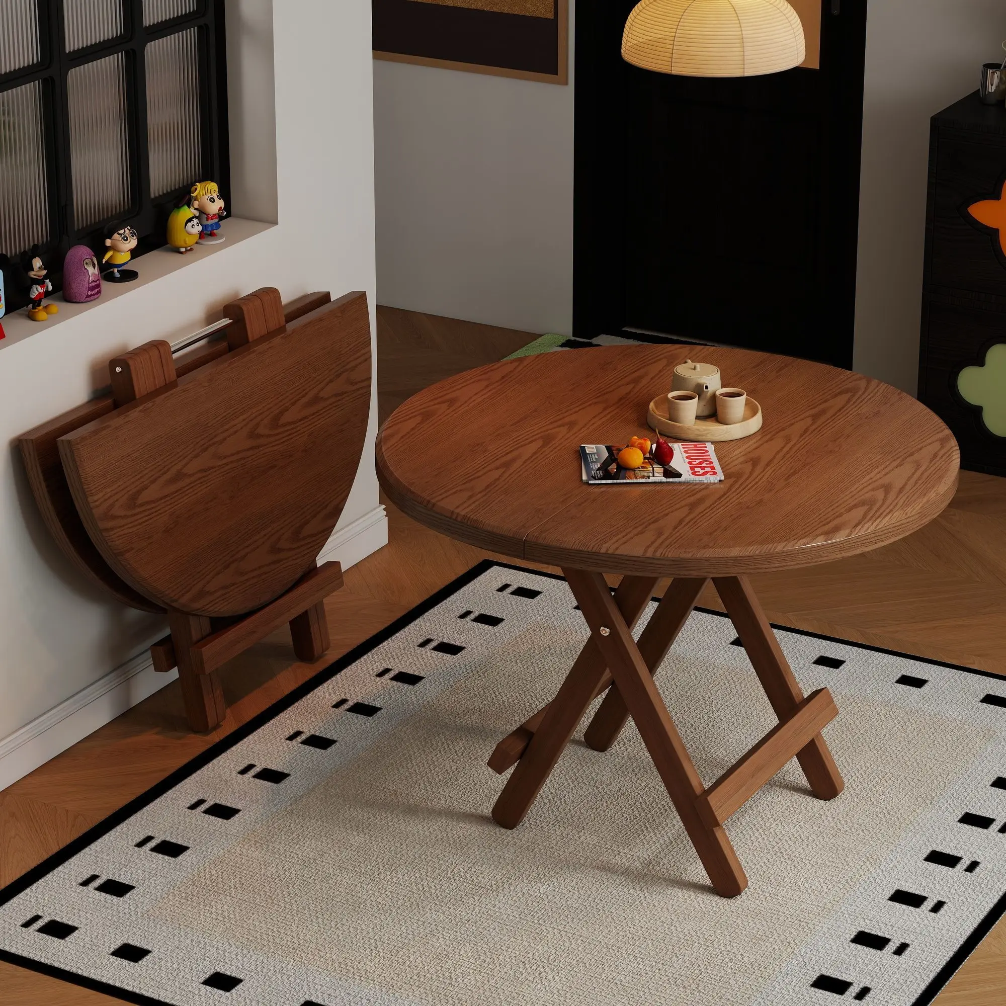 Foldable household dining table outdoor portable round table stall simple small apartment dining table