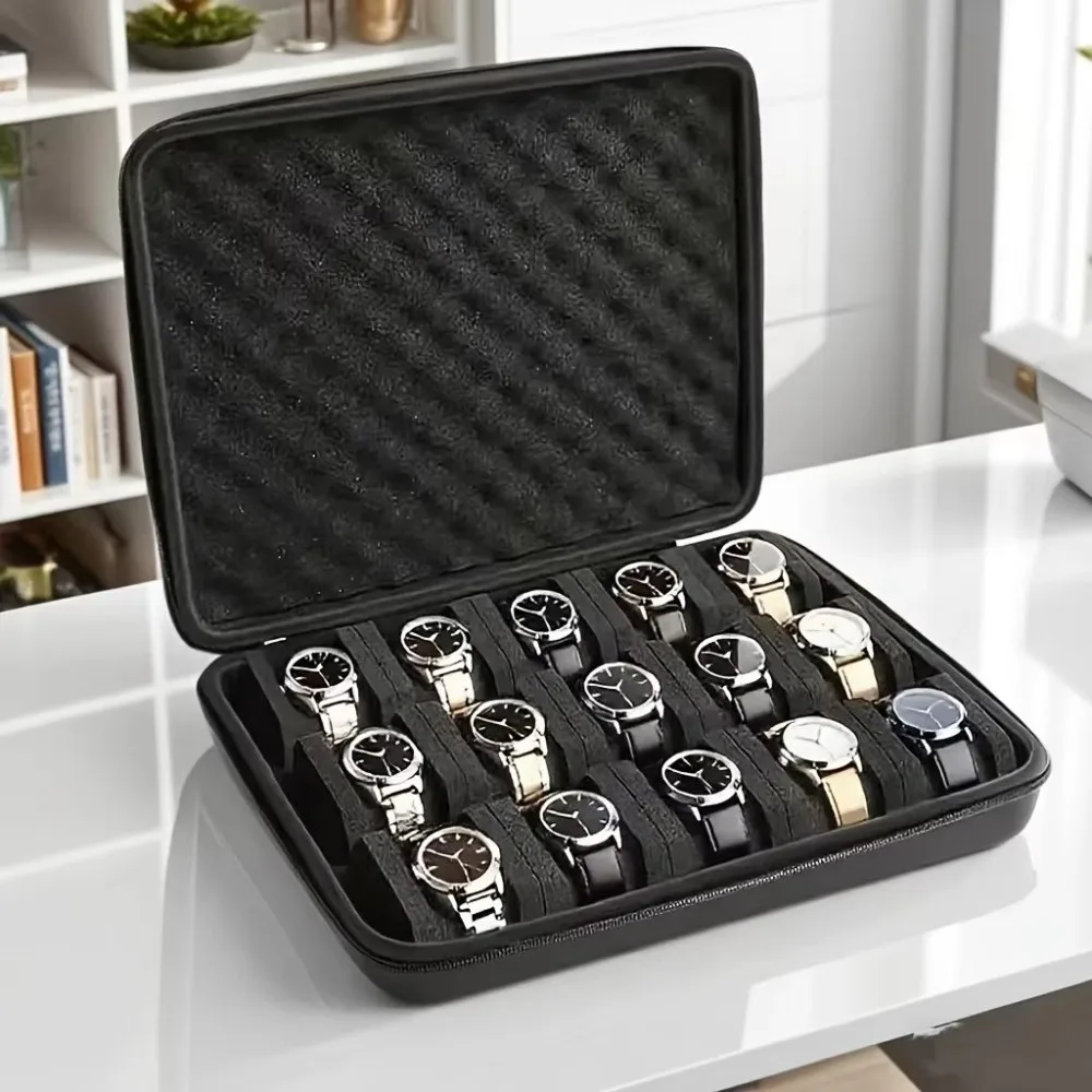 Portable 6/8/10/12/15 Slots Watch Box Hard EVA Watch Case Drop-resistant Zipper Closure Watch Display Holder Home Use