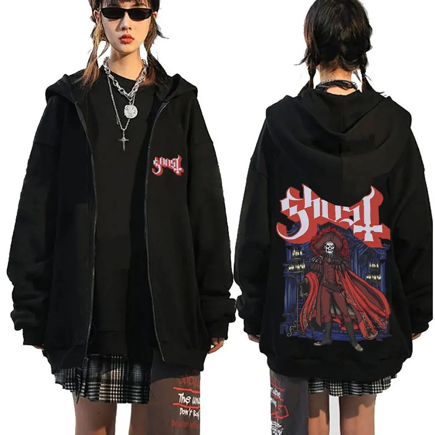 

Ghost Band Zipper Hoodie Men Women Vintage Gothic Rock Metal Music Zip Up Jacket Men's Fleece Cotton Oversized Zip Up Hoodies